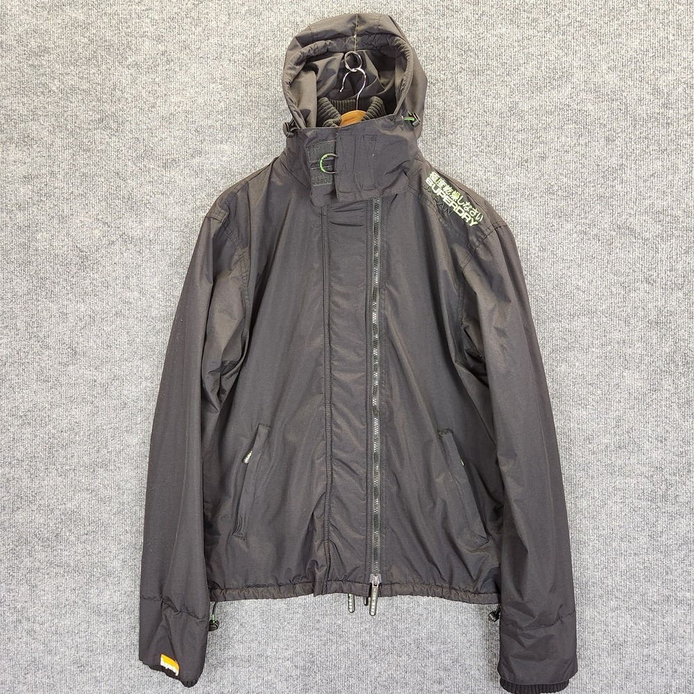 Superdry Jacket‎ Men's Large Black Windcheater Full Zip Hooded Japan Heavy
